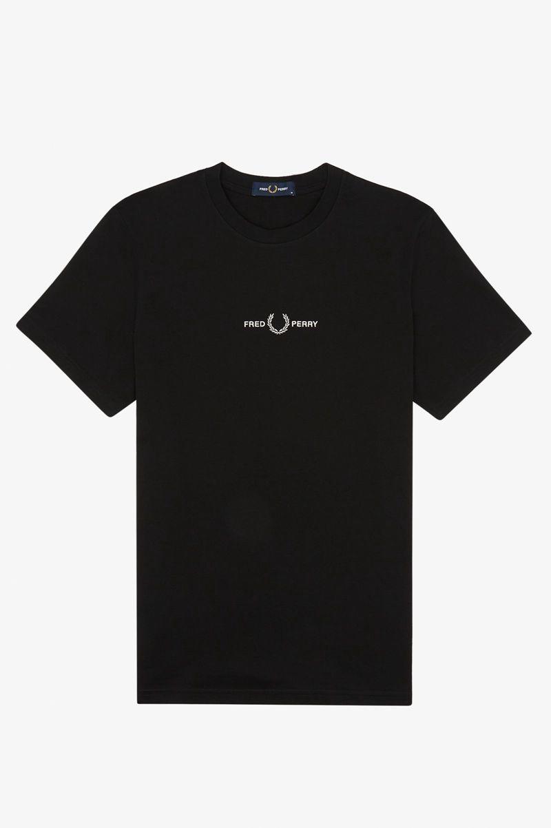 Black Fred Perry Embroidered Men's T Shirts | PH 1644PJJQ